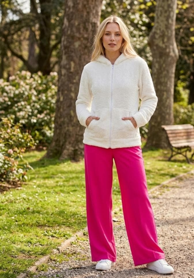 Cardigan con cremallera - Blanco Hueso