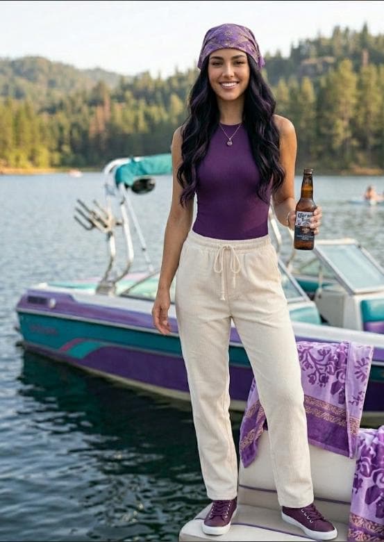 Pantalon tipo pana liso - Blanco Marfil